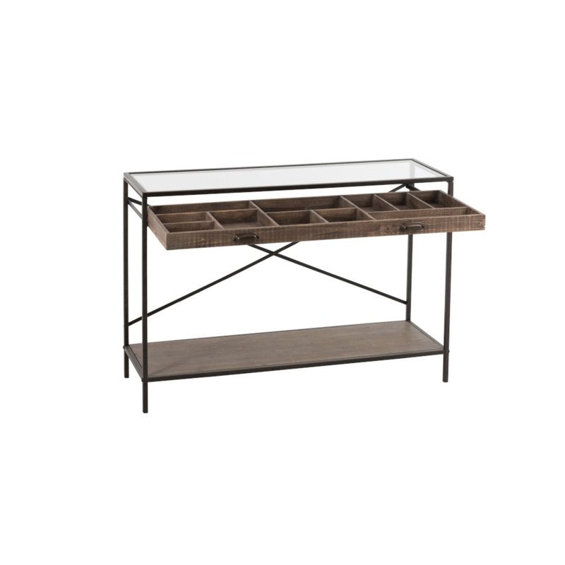 Console avec vitrine bois et métal TALINE - J-line