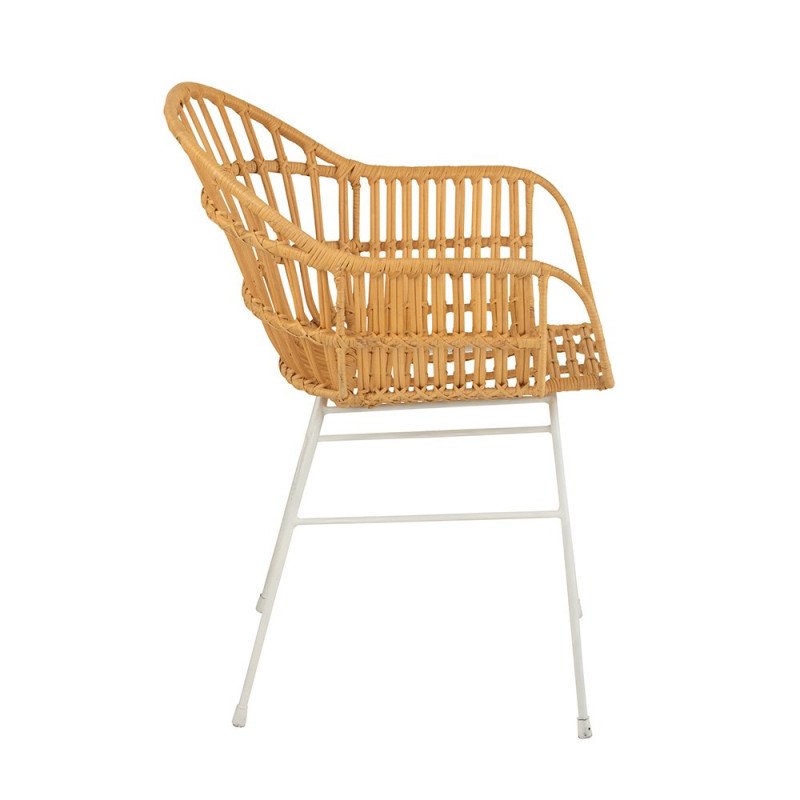 Chaise avec accoudoirs en rotin et métal blanc ZALI