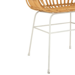 Chaise avec accoudoirs en rotin et métal blanc ZALI