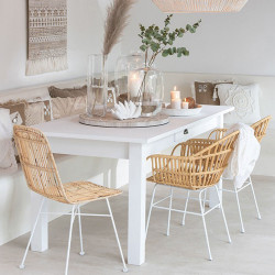 Chaise moderne en rotin et métal blanc EMAL
