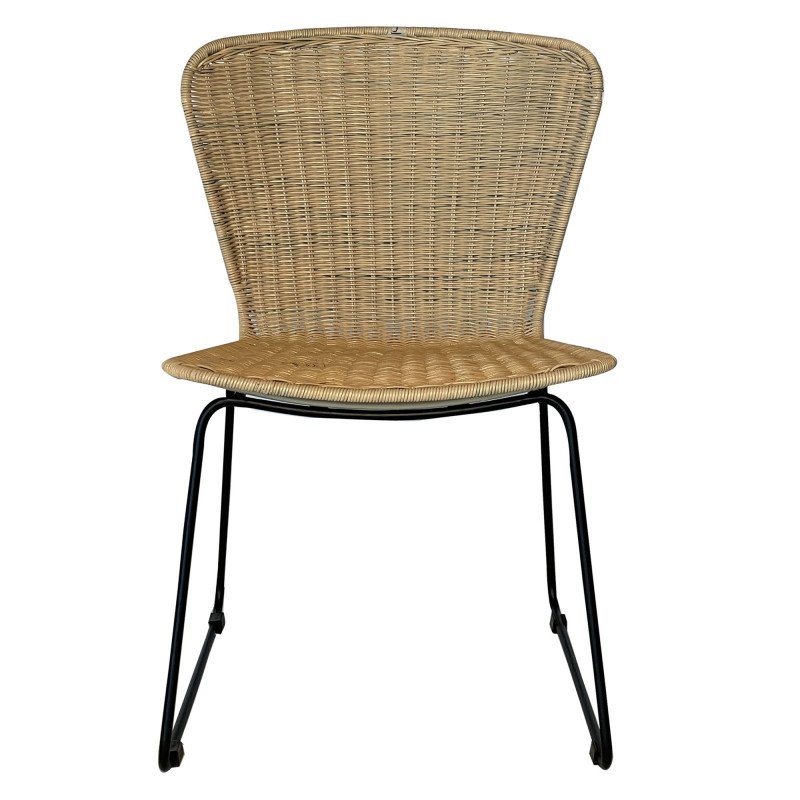 Chaise moderne en rotin naturel et métal noir PADANG