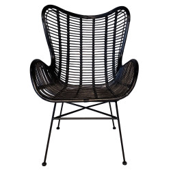Fauteuil haut dossier en rotin et métal noir BANGA