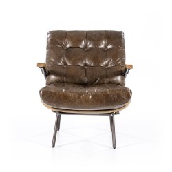 Fauteuil lounge en cuir et pieds métal