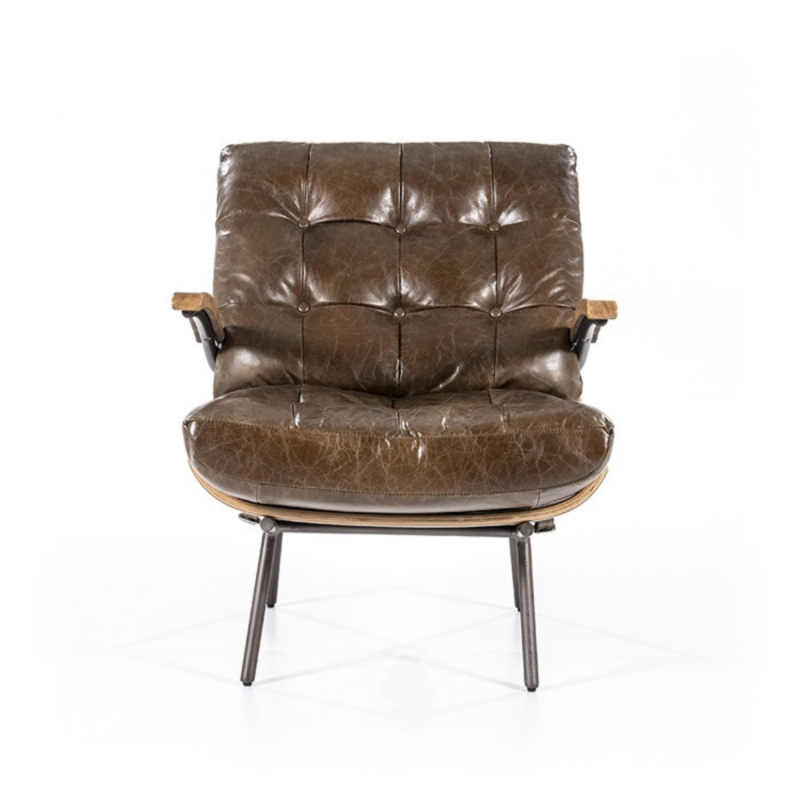 Fauteuil lounge en cuir et pieds métal