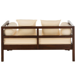 Canapé convertible en bois avec coussins beiges CANCUN