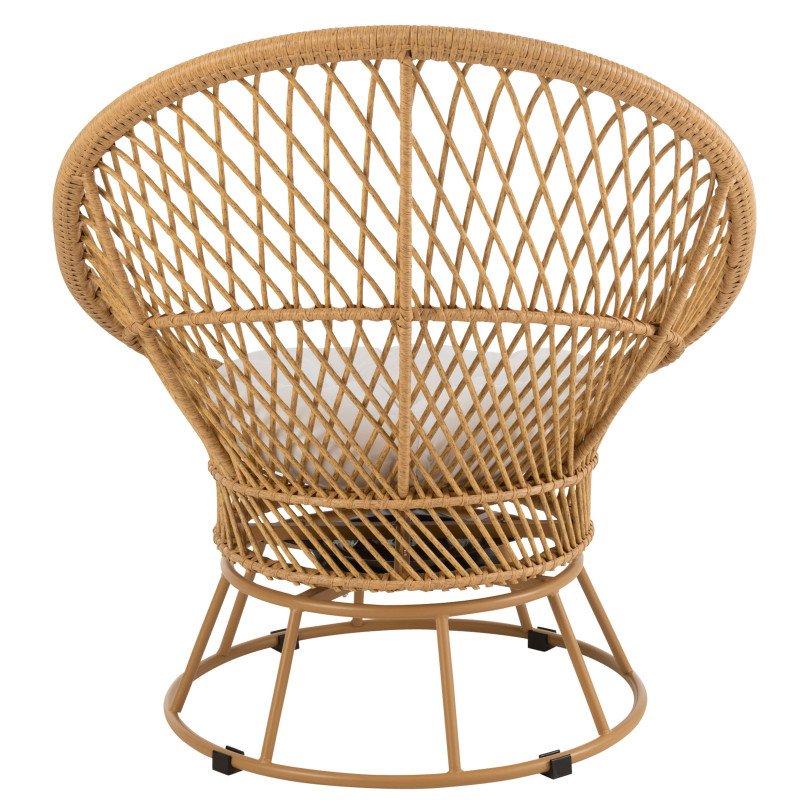 Fauteuil extérieur effet rotin avec coussin blanc KHARTOUM
