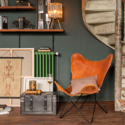 Fauteuil papillon en cuir marron MOSCOU