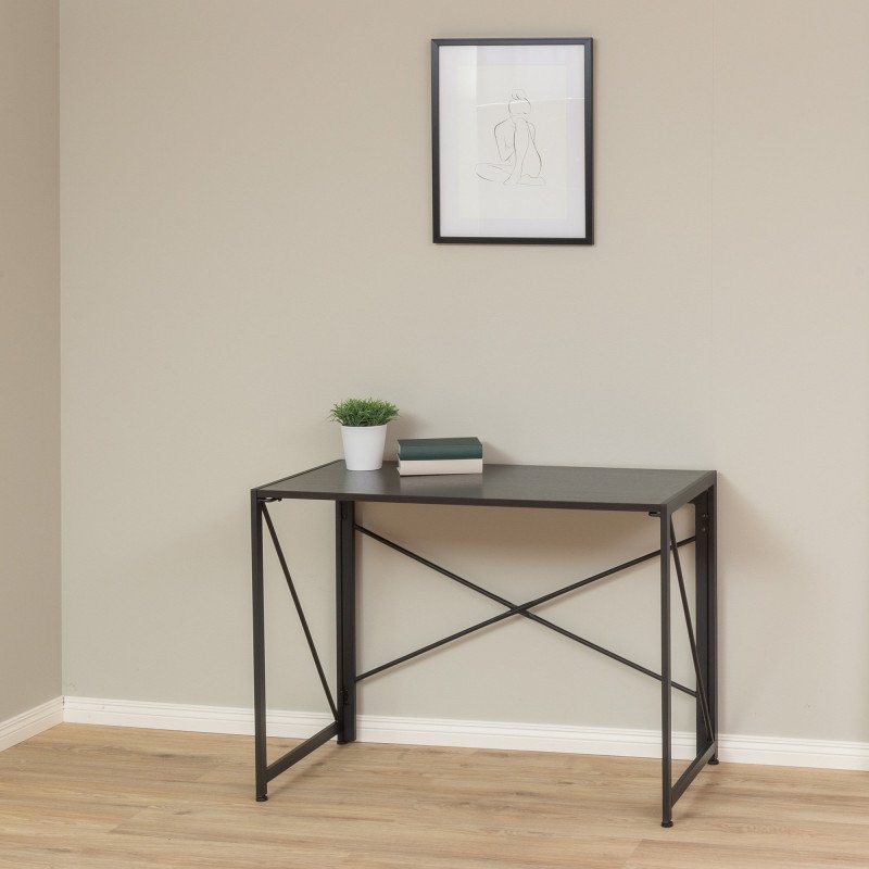 Bureau pliable minimaliste noir en bois TRINITY