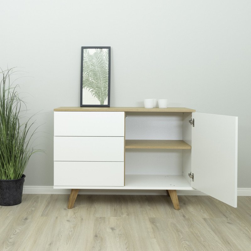 Petit buffet 109cm en bois MDF plateau chêne AMELIA