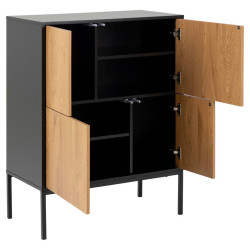 Buffet haut en bois et métal noir 4 portes SEA