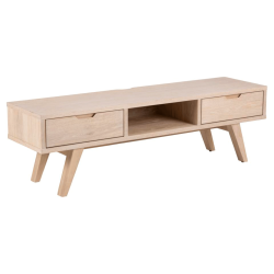Meuble TV 150cm en bois clair 2 tiroirs 1 niche LINA
