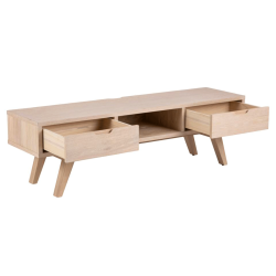 Meuble TV 150cm en bois clair 2 tiroirs 1 niche LINA