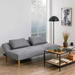 Canapé convertible en tissu gris pieds bois LUCK