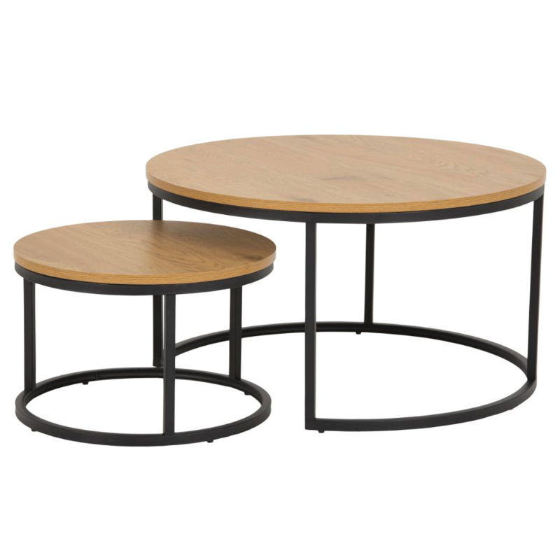 Tables basses rondes gigognes en bois et métal noir SPIRALE