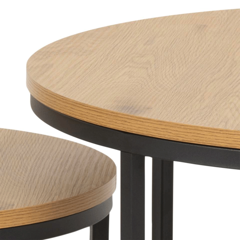 Tables basses rondes gigognes en bois et métal noir SPIRALE