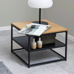 Table d'appoint 2 plateaux bois et métal noir 55x55cm GISLA