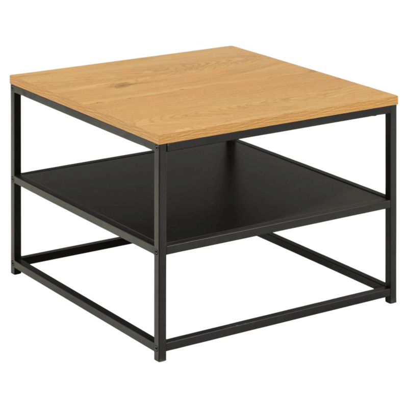 Table d'appoint 2 plateaux bois et métal noir 55x55cm GISLA