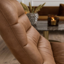 Fauteuil design en cuir camel MILOF