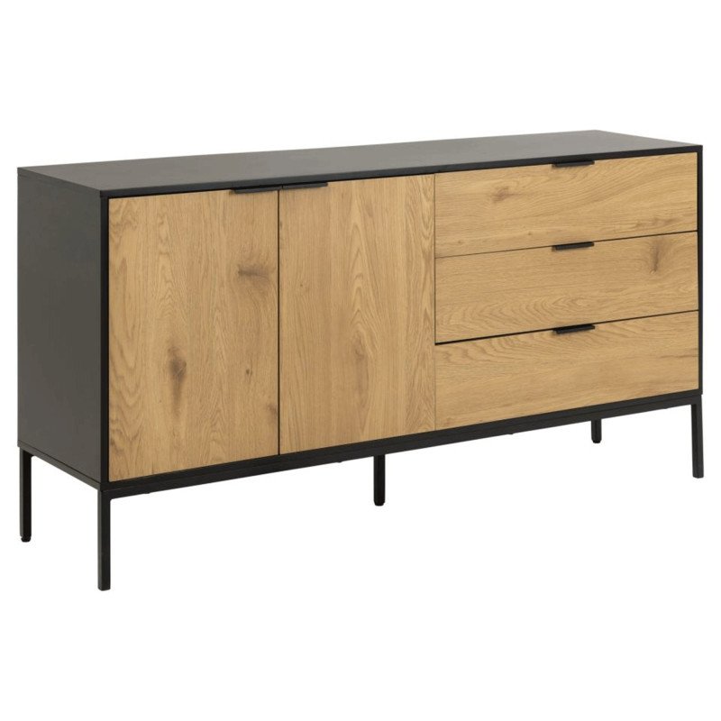 Buffet 2 portes 3 tiroirs en bois et métal noir SEA