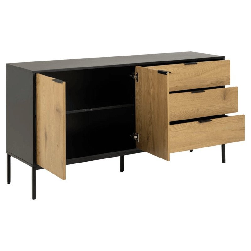 Buffet 2 portes 3 tiroirs en bois et métal noir SEA