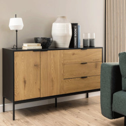 Buffet 2 portes 3 tiroirs en bois et métal noir SEA