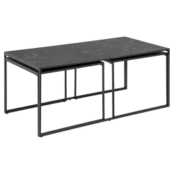 Set de 3 tables basses gigognes en marbre noir INFINITIX
