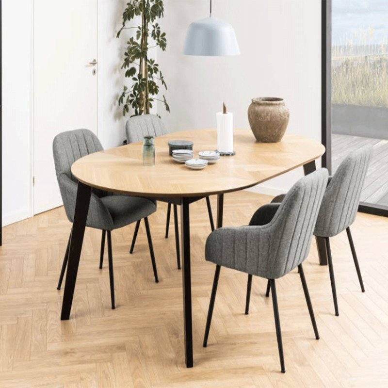 Table ronde extensile en bois et métal noir GEORGIA