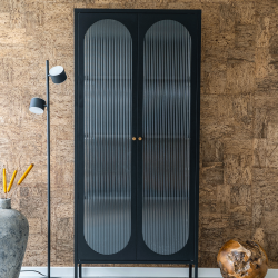 Buffet haut acier noir avec portes vitrées en verre MCLAREN