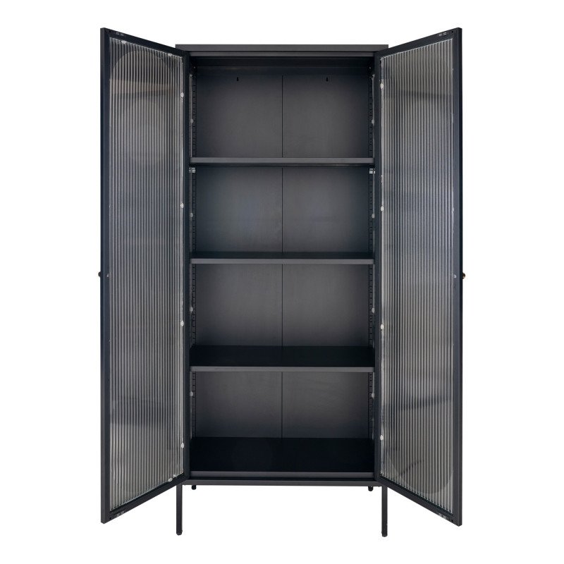 Buffet haut acier noir avec portes vitrées en verre MCLAREN