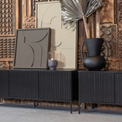 Buffet en bois pin massif avec 3 portes noir MAY