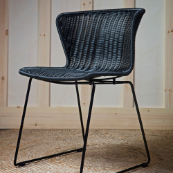 Lot de 2 chaises en aspect rotin et métal noir KASSIS