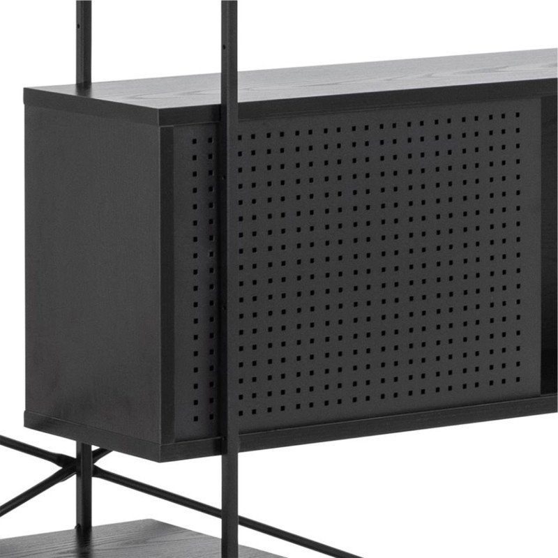 Etagère design en bois et métal noir avec placard BLACK
