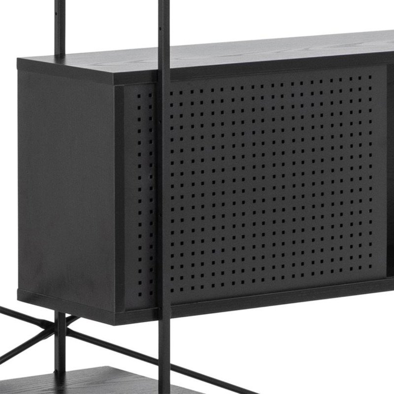 Etagère design en bois et métal noir avec placard BLACK