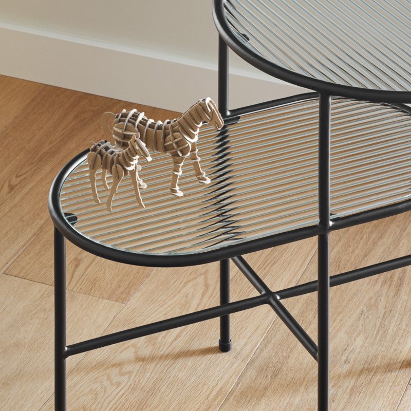 Table gigogne minimaliste en métal et verre NIX