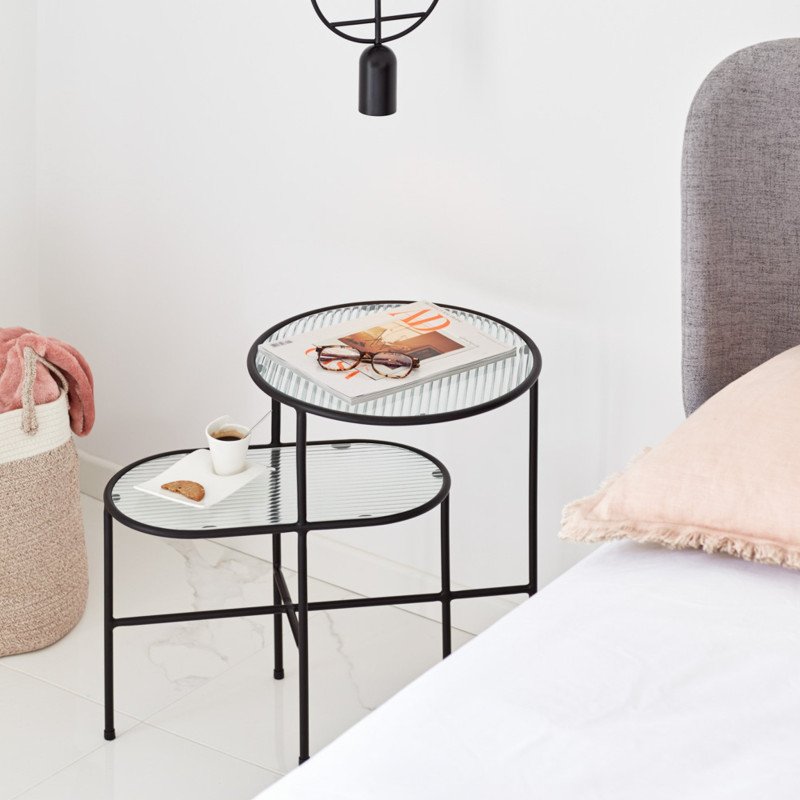 Table gigogne minimaliste en métal et verre NIX