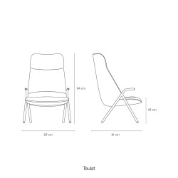 Fauteuil haut en tissu et métal avec accoudoirs DINS
