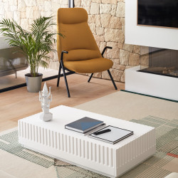 Fauteuil haut en tissu et métal avec accoudoirs DINS