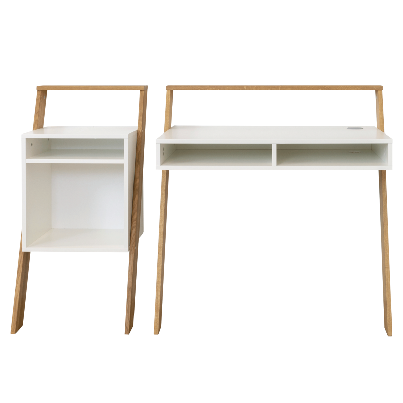 Bureau moderne 2 niches en bois blanc BART