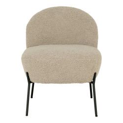 Fauteuil lounge en fausse fourure beige et pieds et métal noir MELISSA