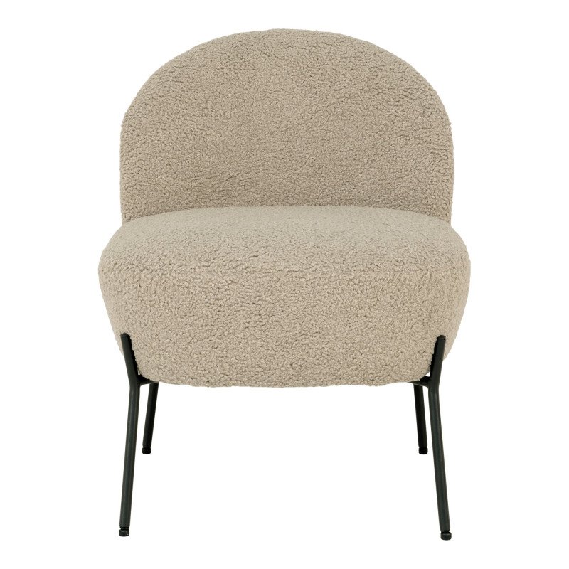 Fauteuil lounge en fausse fourure beige et pieds et métal noir MELISSA