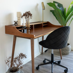 Chaise de bureau en velours noir effet matelassé GENEVIEVE