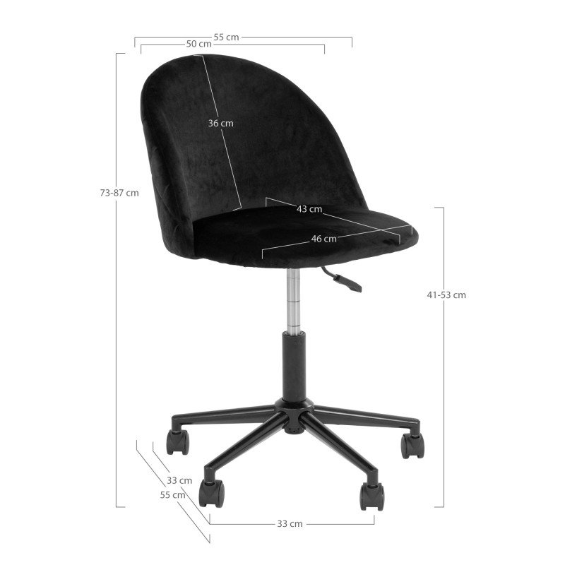 Chaise de bureau en velours noir effet matelassé GENEVIEVE