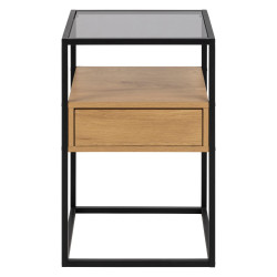 Table de chevet 1 tiroir avec plateau en verre OLFY