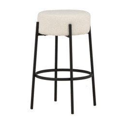 Tabouret de bar en tissu bouclé blanc pieds métal noir NEGAN