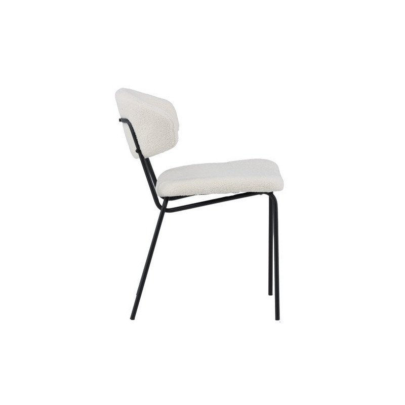 Lot de 2 chaises modernes en tissu bouclé pieds métal noir BLANCHE