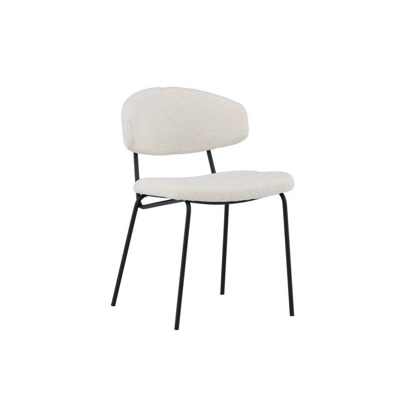 Lot de 2 chaises modernes en tissu bouclé pieds métal noir BLANCHE