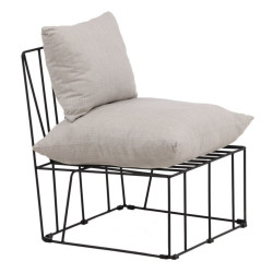 Fauteuil moderne en tissu beige et métal noir TEL