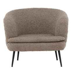 Fauteuil arrondi gris foncé en tissu bouclé et métal BOLS
