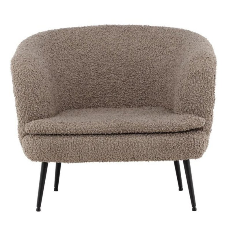 Fauteuil arrondi gris foncé en tissu bouclé et métal BOLS