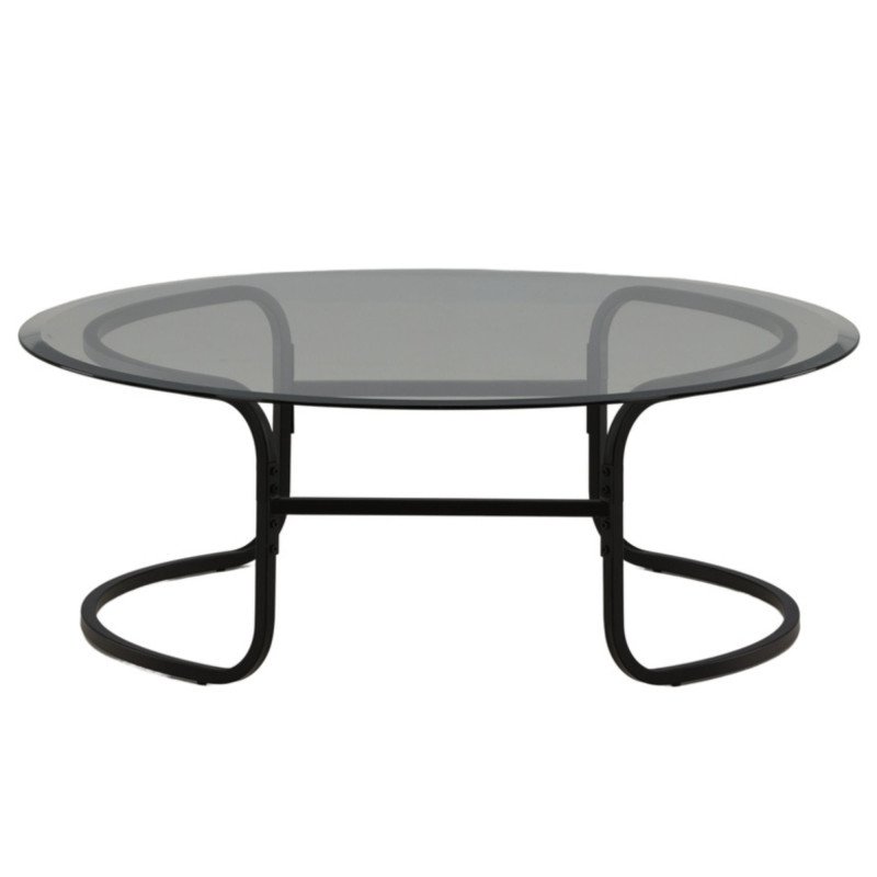 Table basse ronde en verre pieds métal noir ALIZOE